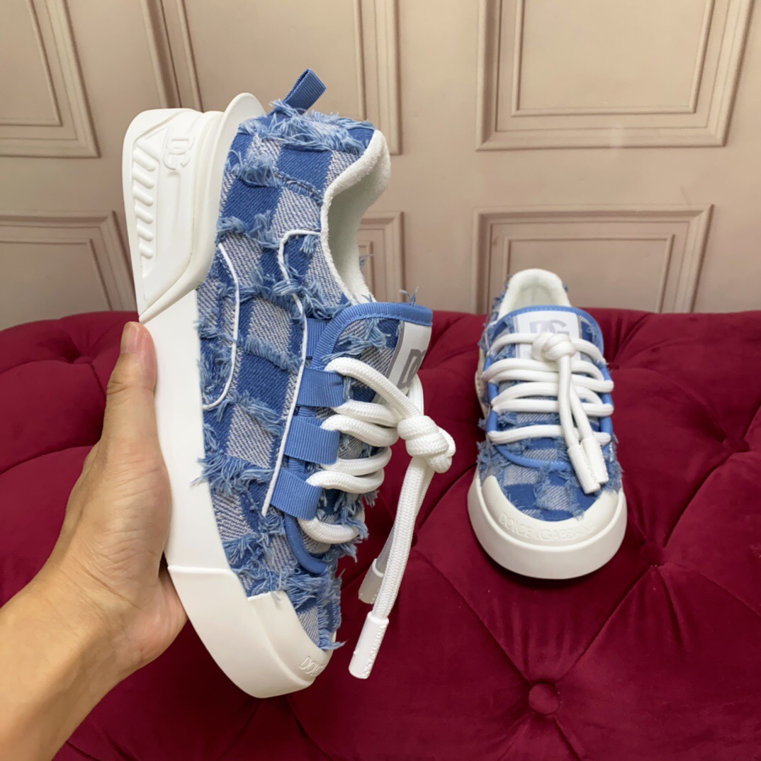 2025 Women Dolce & Gabbana Blue Denim Leather Sneakers