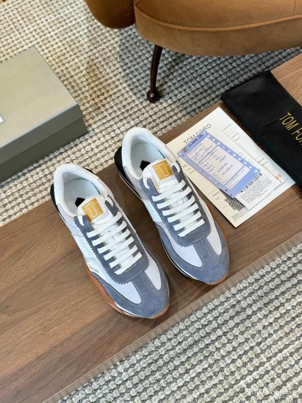 2025 Unisex TOM FORD Blue White Grey Leather Suede Sneakers LY00360(F)/LY00370(M)