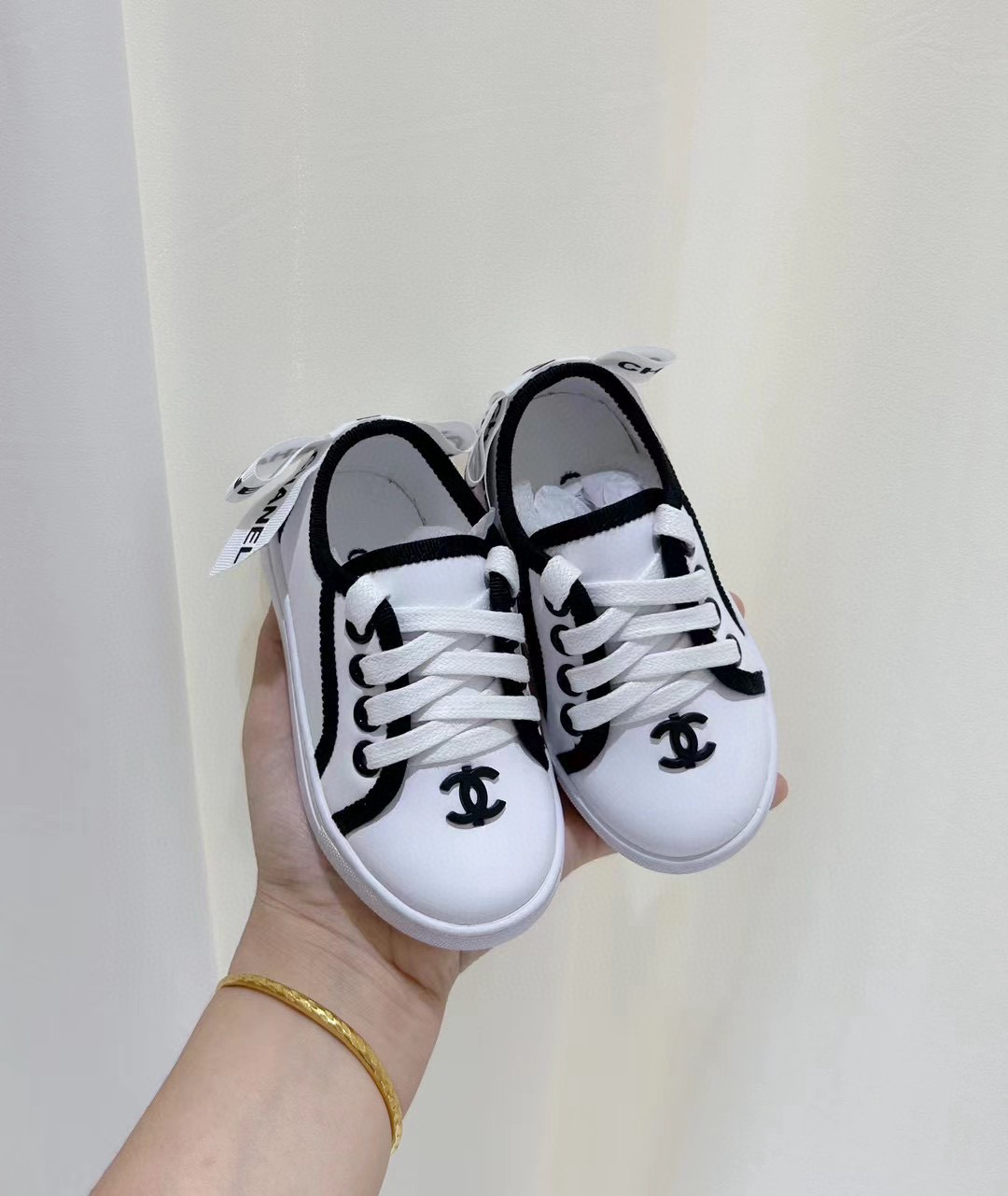 2024 Kids CHANEL White Black Canvas Casual Shoes
