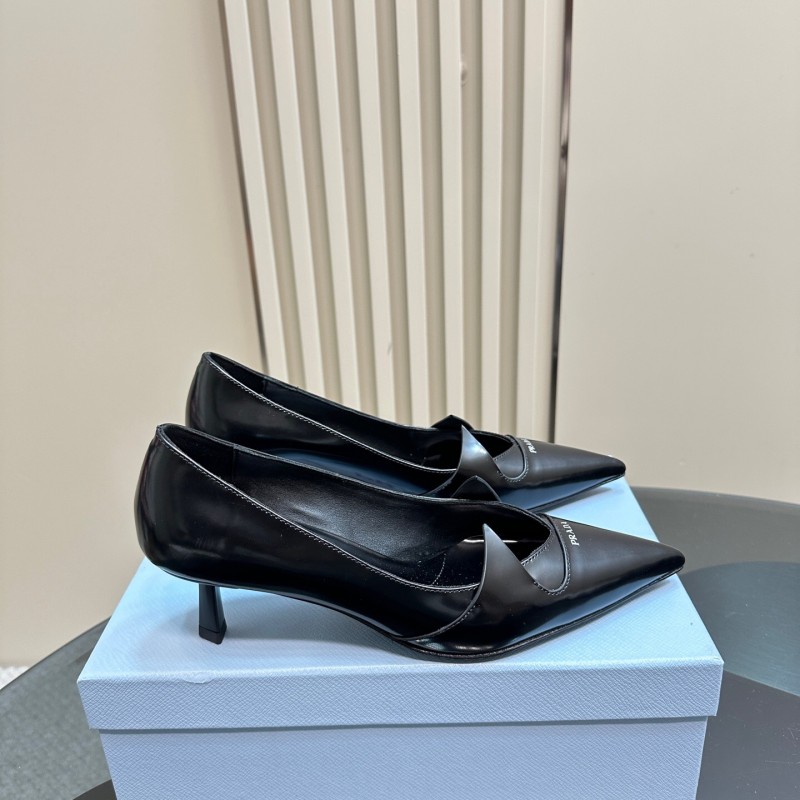2025 Women Prada Black Leather Heels KFY00310