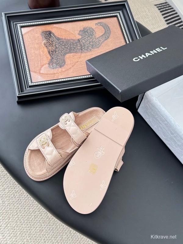2025 Women Chanel Beige Leather Sandals LY00310