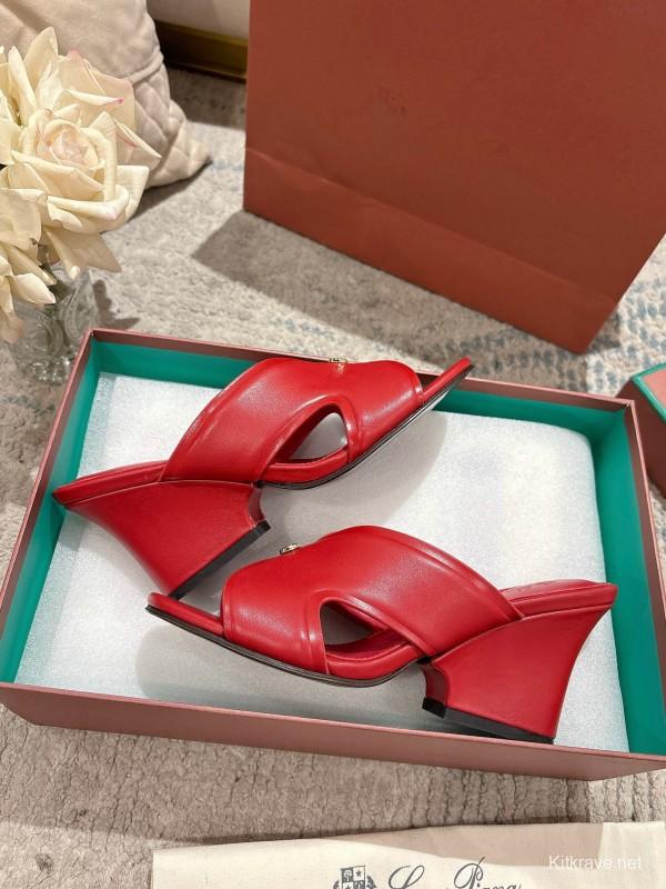 2025 Women Le Parmentier Red Leather Slippers LY00300