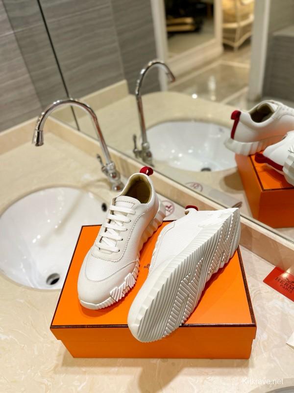 2024 Unisex Hermès White Imported Silky Calf Suede Rain Cloth Casual Sneakers MJ00320
