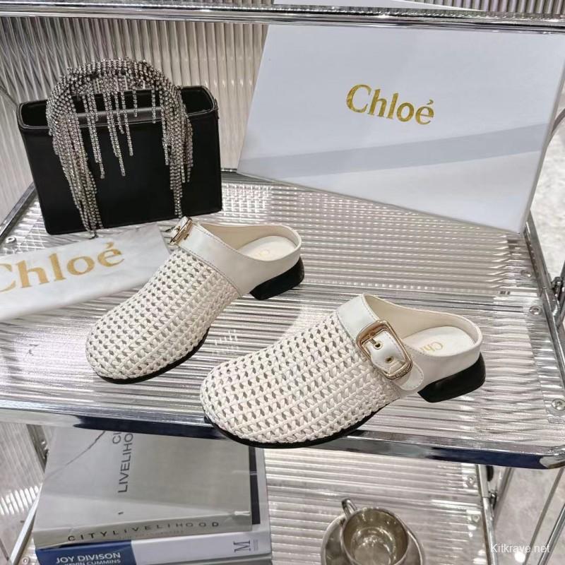 2025 Women Chloé White Fabric Slippers
