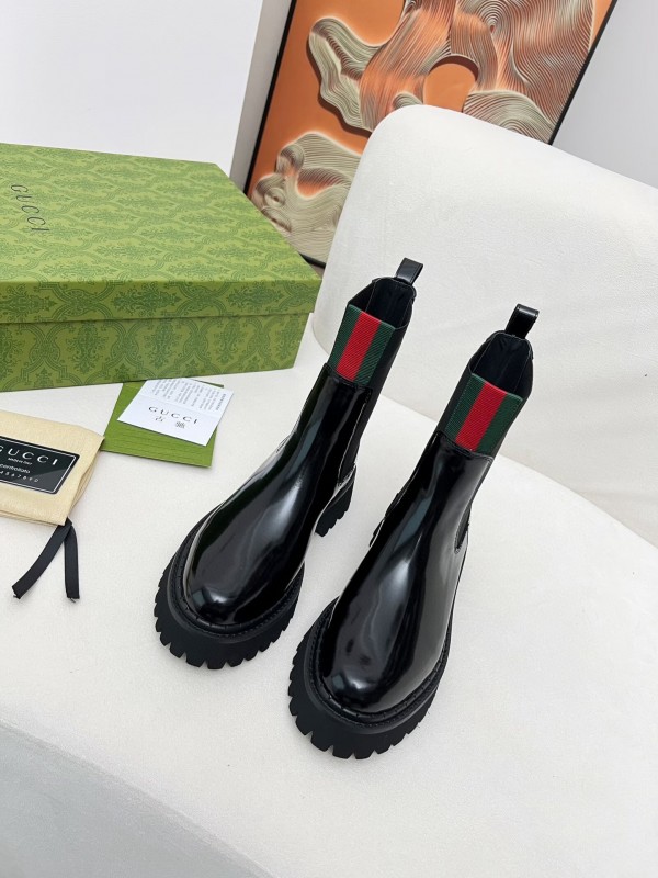 2024 Women Gucci Black Leather Boots MJ00340