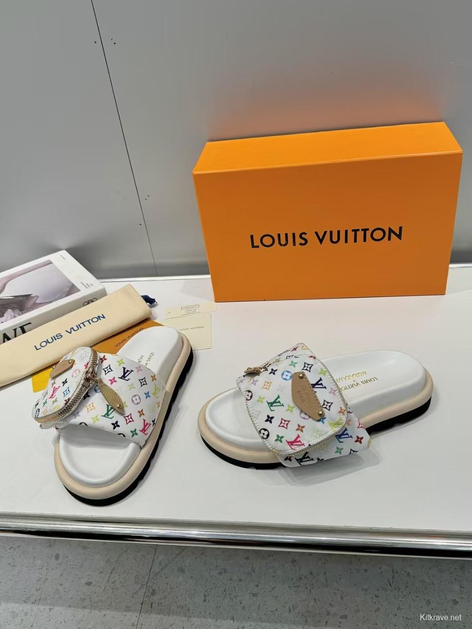 2025 Slippers Louis Vuitton White Multicolor Canvas Slippers