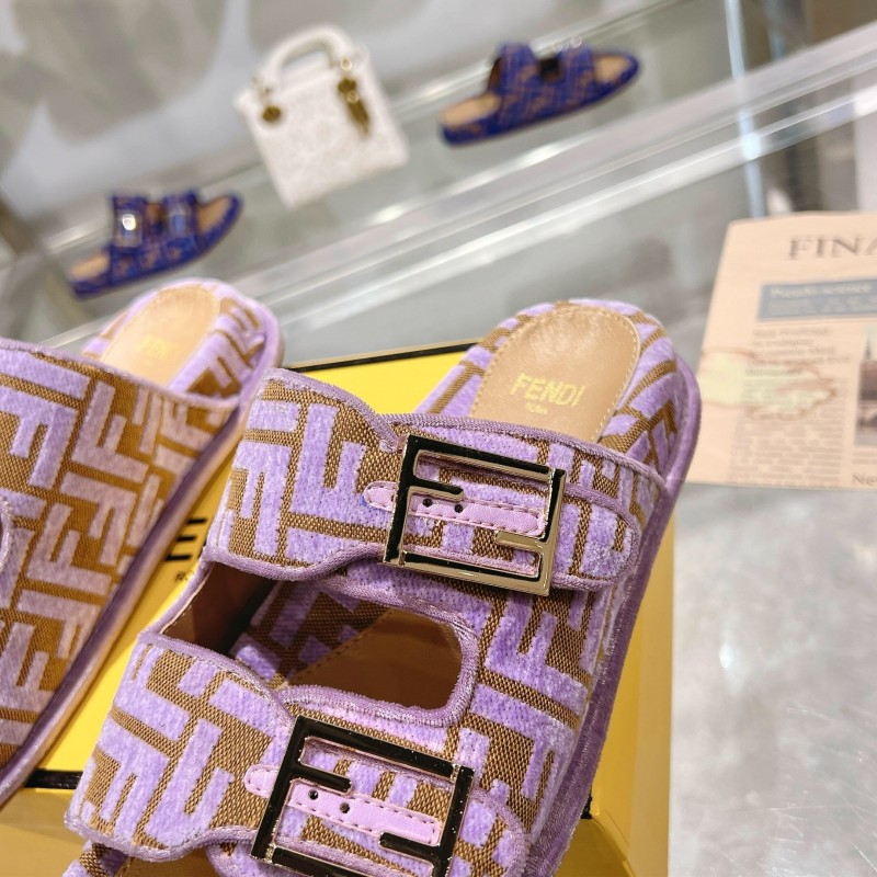 2025 Slippers Fendi Purple Canvas Slippers KFY00250