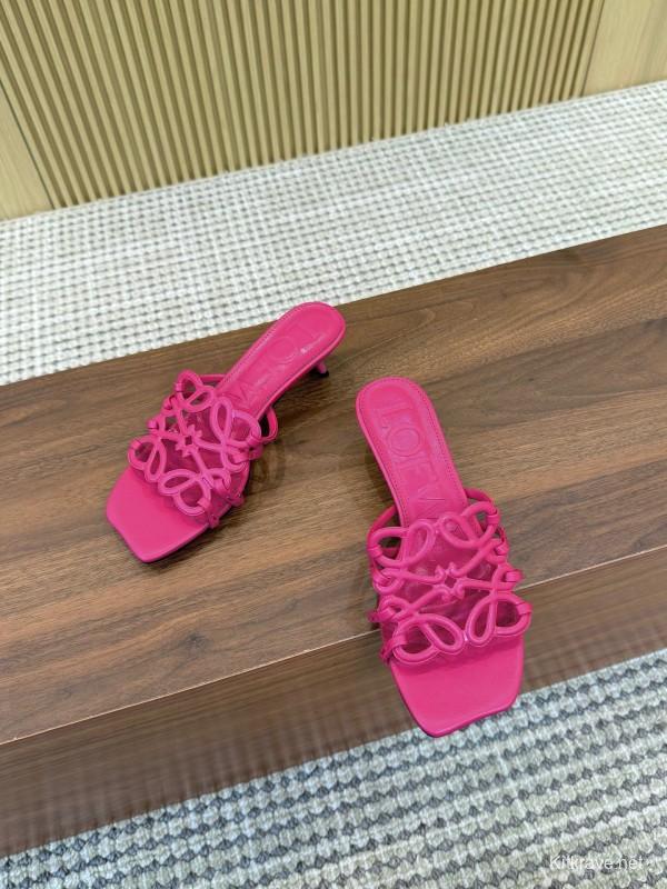 2025 Women Loewe Pink Leather Heeled Sandals LY00210