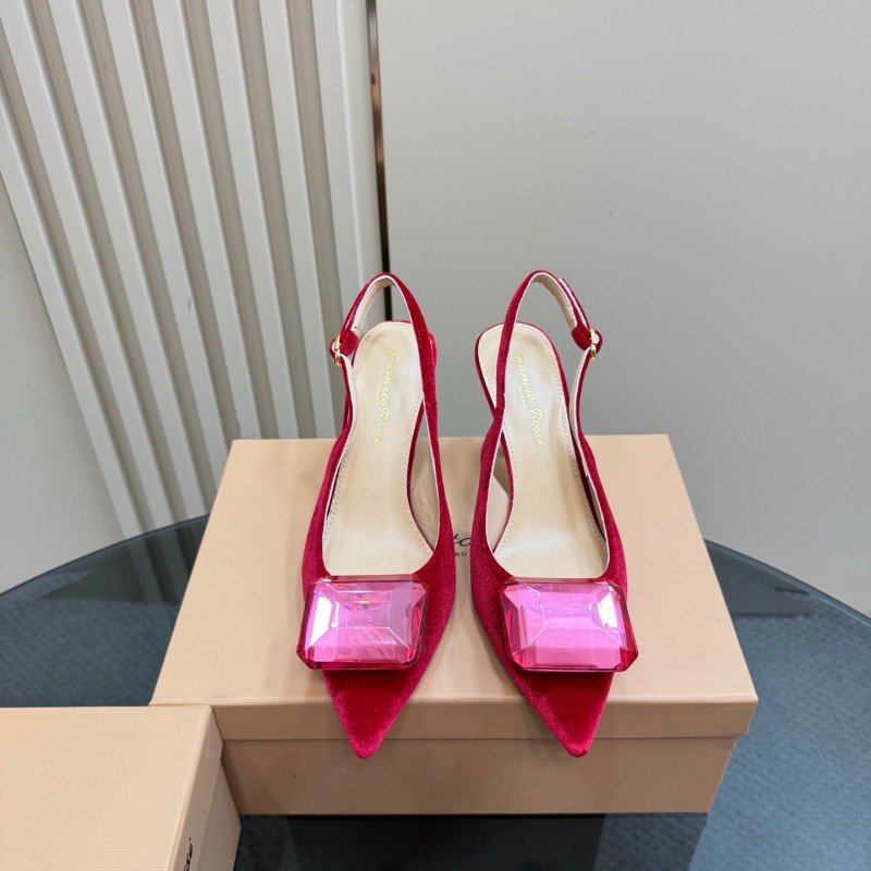 2025 Women Gianvito Rossi Red Velvet Slingback Pumps KFY00300