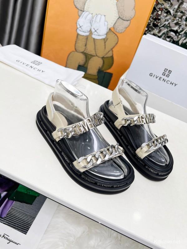 2025 Women Givenchy White Leather Sandals Chain Detail LY00260