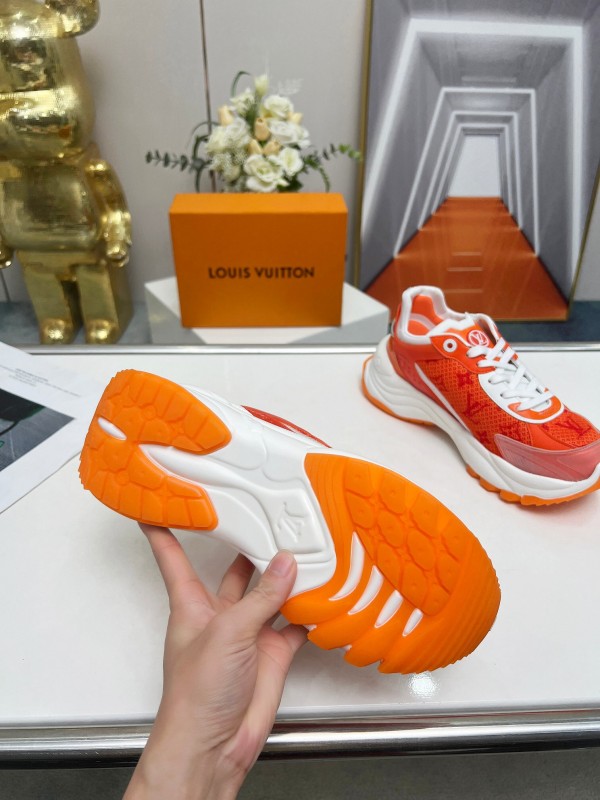 2025 Unisex Louis Vuitton Orange White Mesh Leather Sneakers LY00340(F)/LY00341(M)