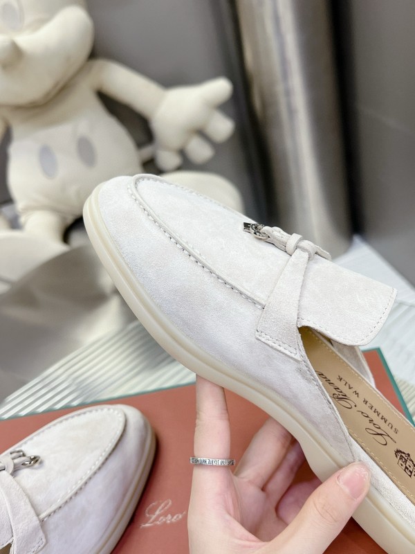 2024 Slippers Loro pianall White Suede Loafers MJ00270