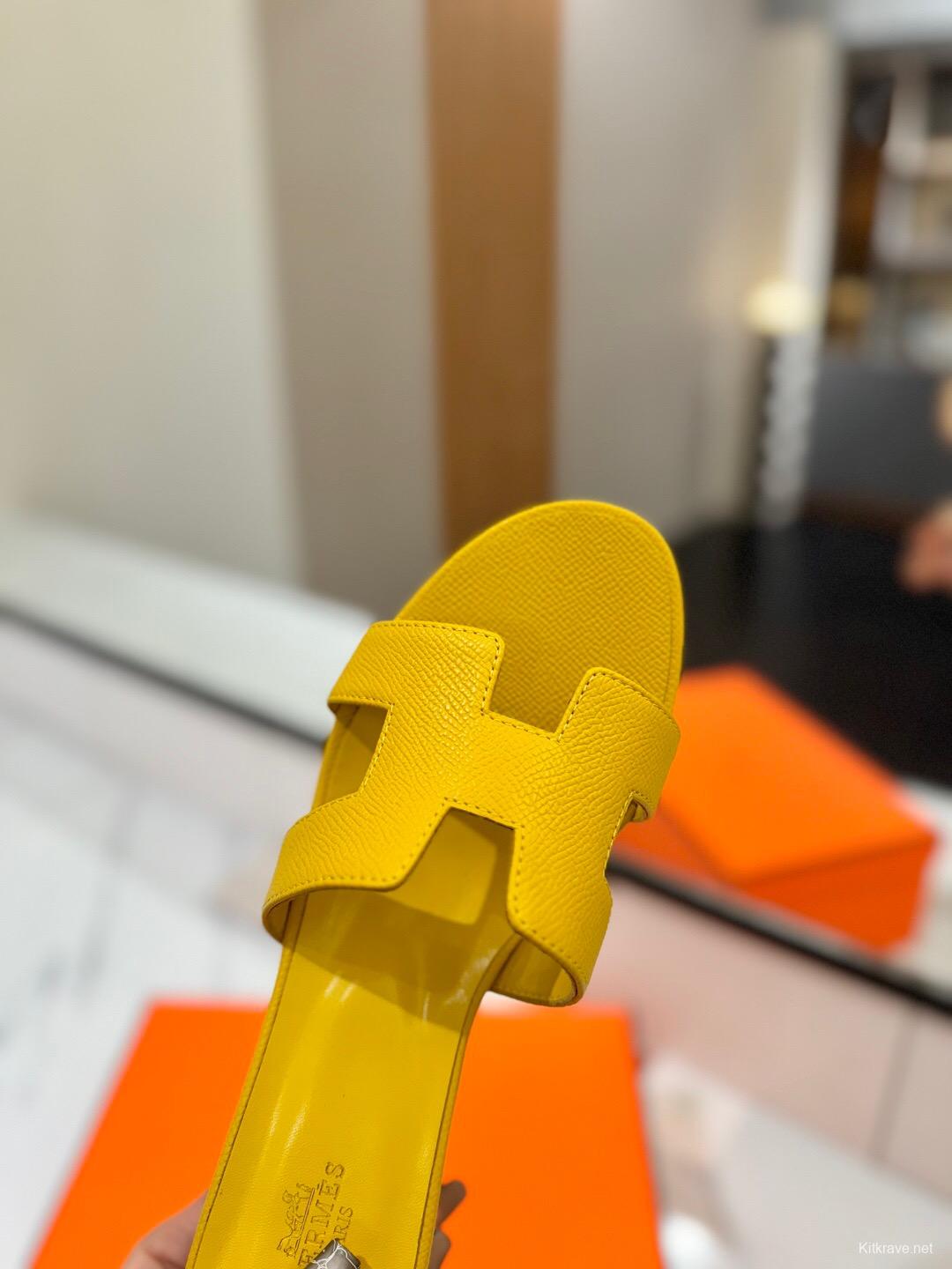 2025 Women Hermès Yellow Leather Sandals