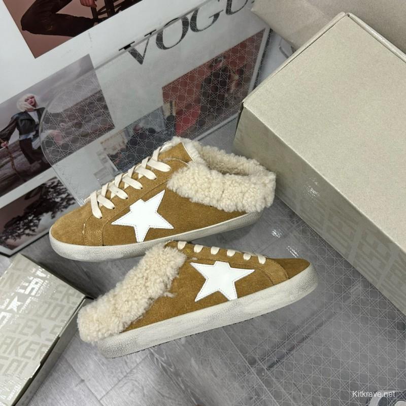 2025 Women GGDB Brown White Suede Shearling Sneakers