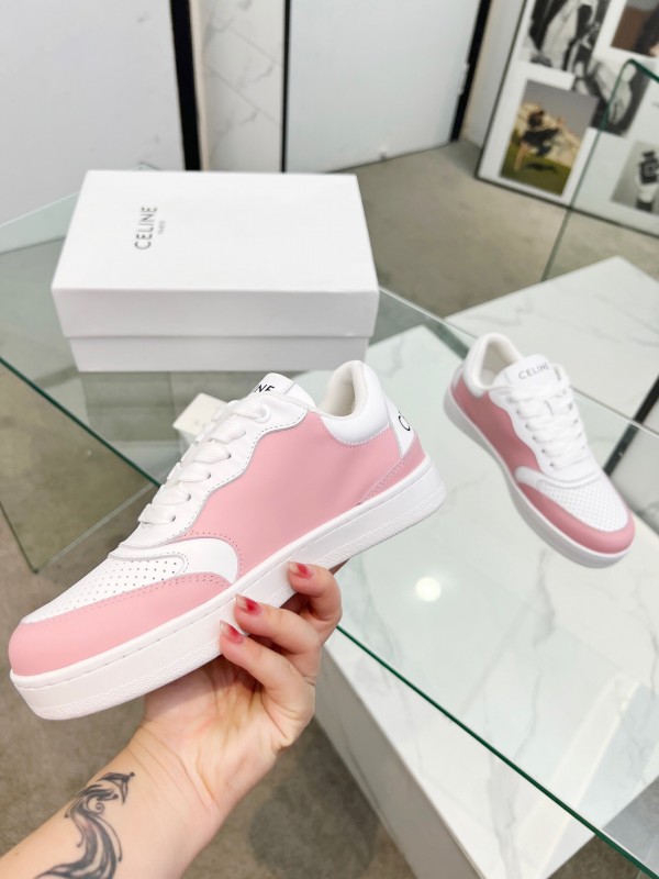 2025 Women CELINE White Pink Leather Sneakers