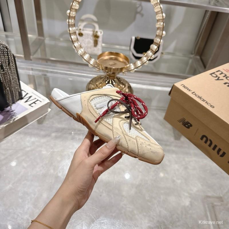 2025 Women Miu Miu Beige White Leather Sneakers