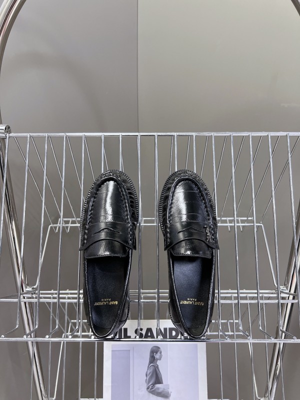 2025 Women Yves Saint Laurent Black Leather Loafers