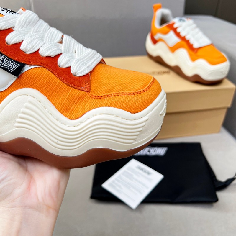 2025 Women HEYDAY Orange White Suede Canvas Wave Sneakers KFY00260