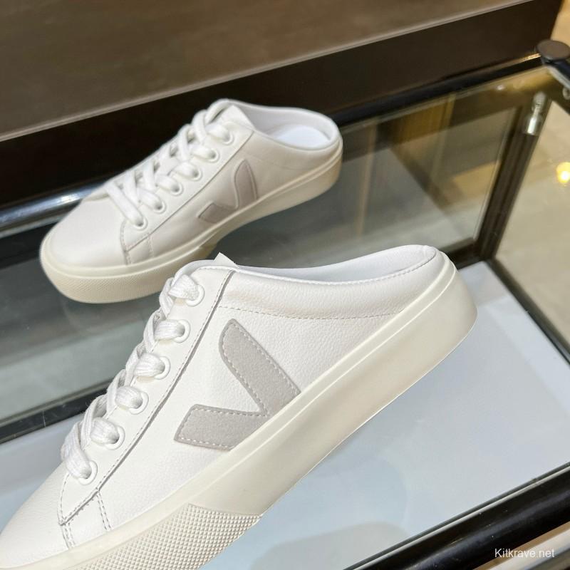 2025 Women VEJA White Canvas Leather Mule Sneakers MJ00240