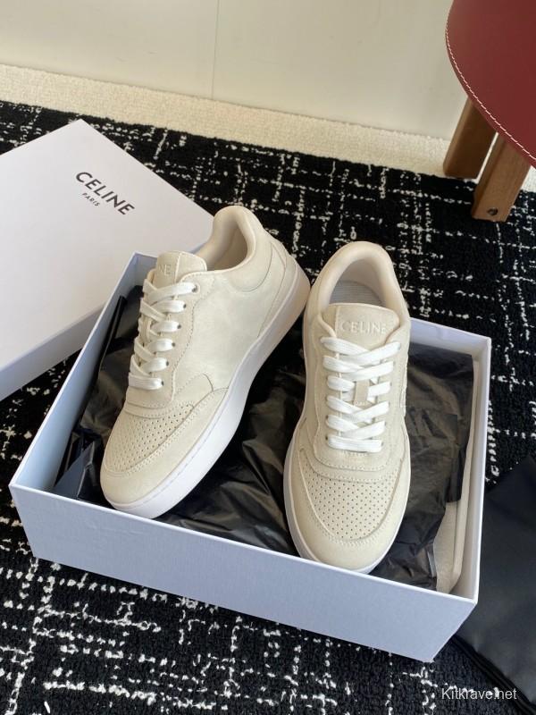 2025 Women Celine Beige Canvas Sneakers CELINE Embroidered Logo