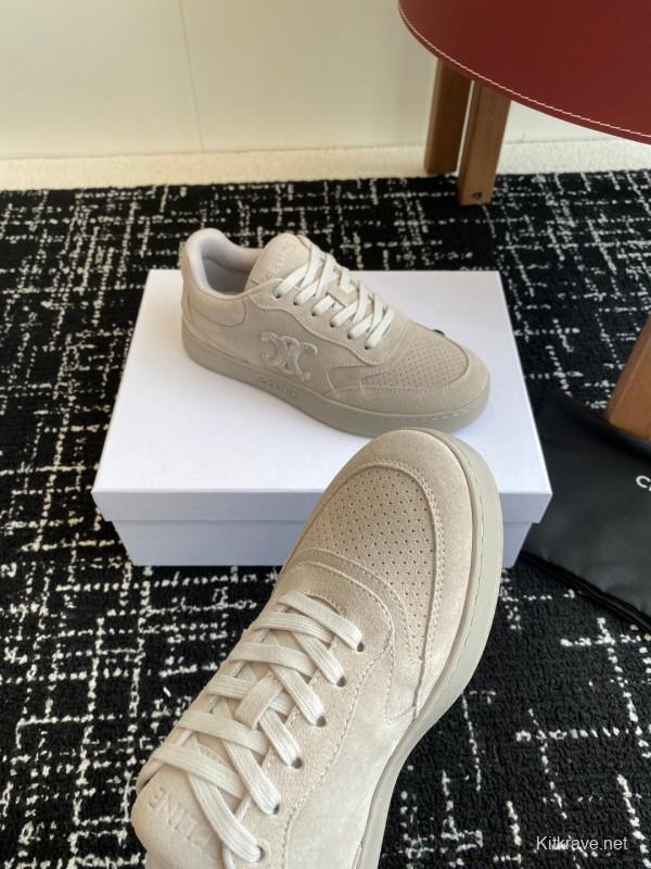 2025 Women Celine Beige Suede Sneakers KFY00310