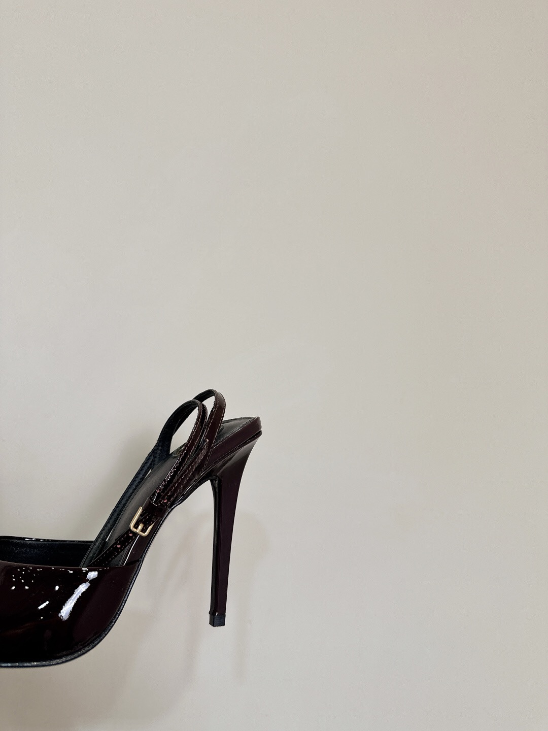 2025 Women Yves Saint Laurent Burgundy Patent Leather Slingback Stiletto Heel