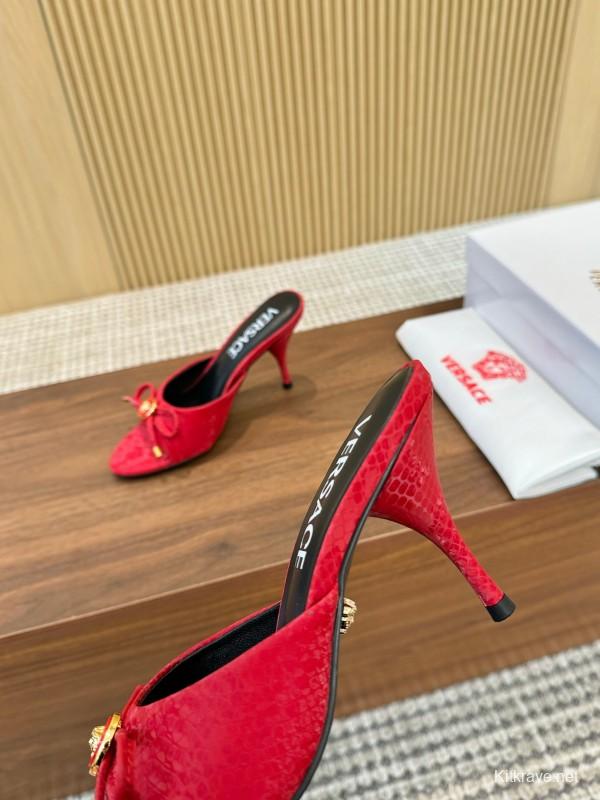 2025 Women VERSACE Red Leather Heels LY00250