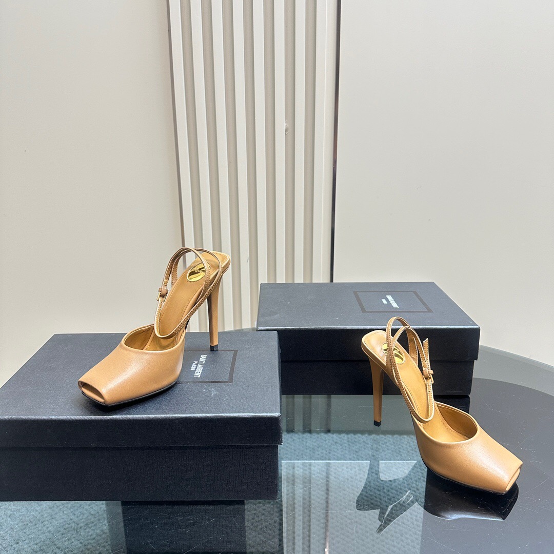 2025 Women Yves Saint Laurent Tan Calf Leather Heels KFY00280