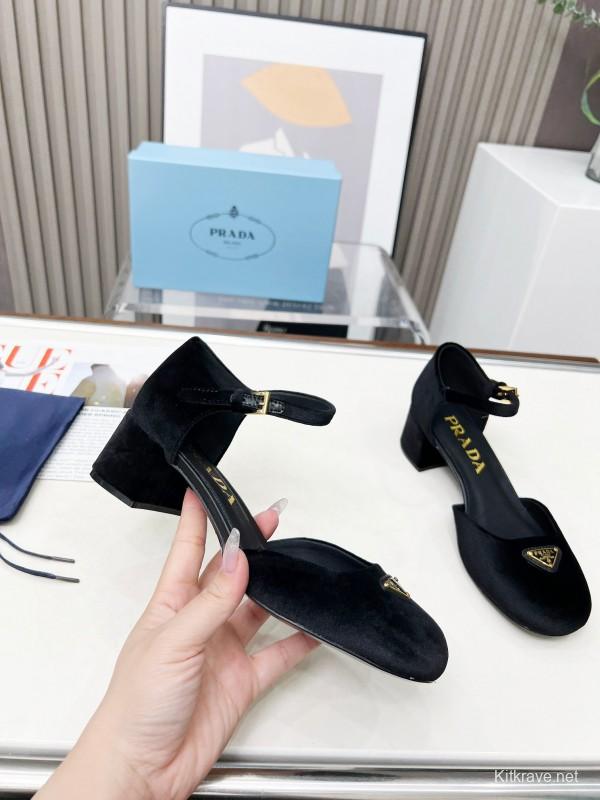 2025 Women Prada Black Suede Mary Jane Buckle LY00270