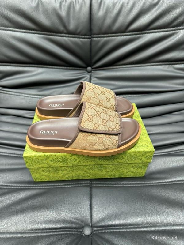 2024 Slippers Gucci Brown Canvas Leather Slippers MJ00200