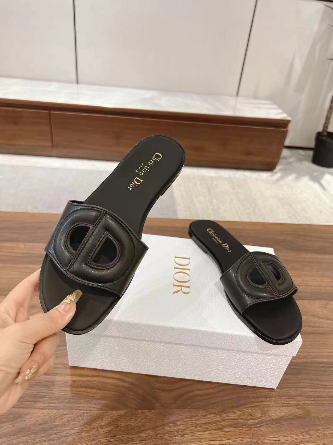2025 Slippers Dior Black Leather Slippers LY00260