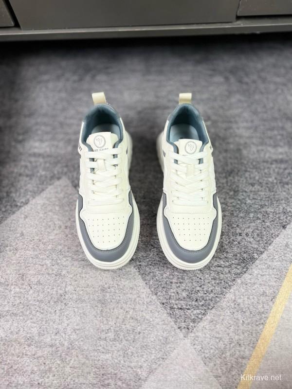 2024 Unisex Burberry White Grey Leather Casual Shoes MJ00251