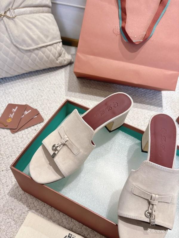 2025 Women Le Parmentier White Suede Heeled Shoes LY00360