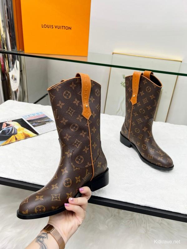 2024 Women Louis Vuitton Brown Monogram Leather Boots MJ00360