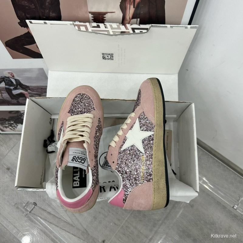 2024 Women GGDB Pink White Glitter Suede Sneakers MJ00260