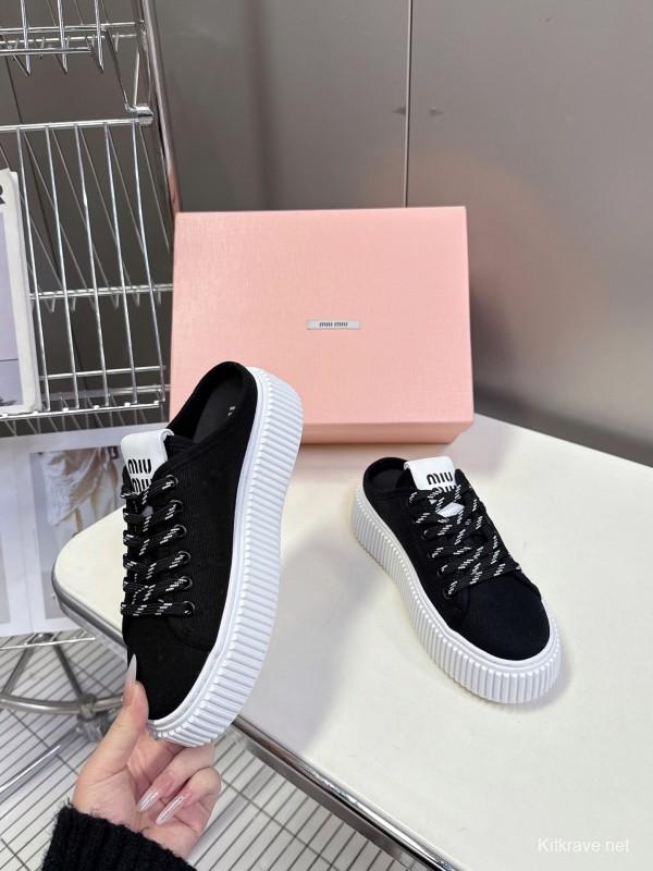2025 Women Miu Miu Black Canvas Sneakers LY