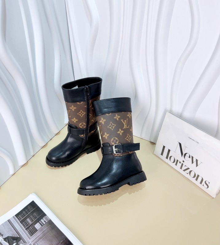 2024 Kids Louis Vuitton Black Brown Leather Boots