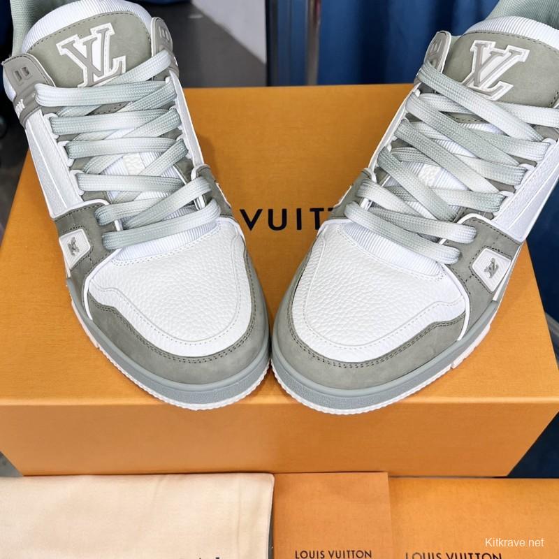 2025 Unisex Louis Vuitton White Grey Leather LV Trainer