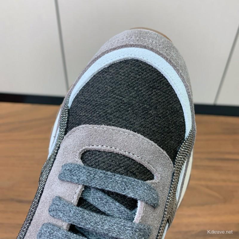 2025 Unisex Brunello Cucinelli Black Grey White Suede Leather Casual Sneakers LY