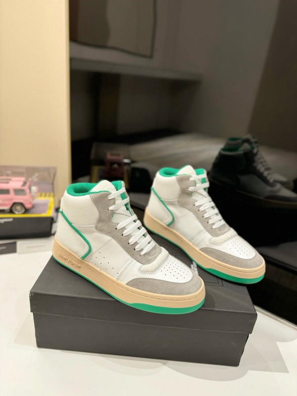 2024 Unisex Yves Saint Laurent White Grey Green Leather Suede Sneakers