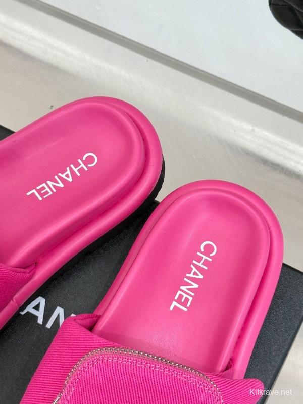 2025 Slippers Chanel Pink Fabric Slippers