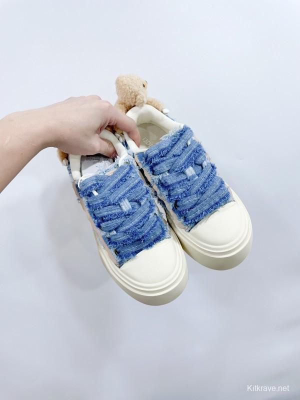 2025 Women 13DE MARZO Blue White Canvas Leather Casual Shoes Teddy Bear KFY00280