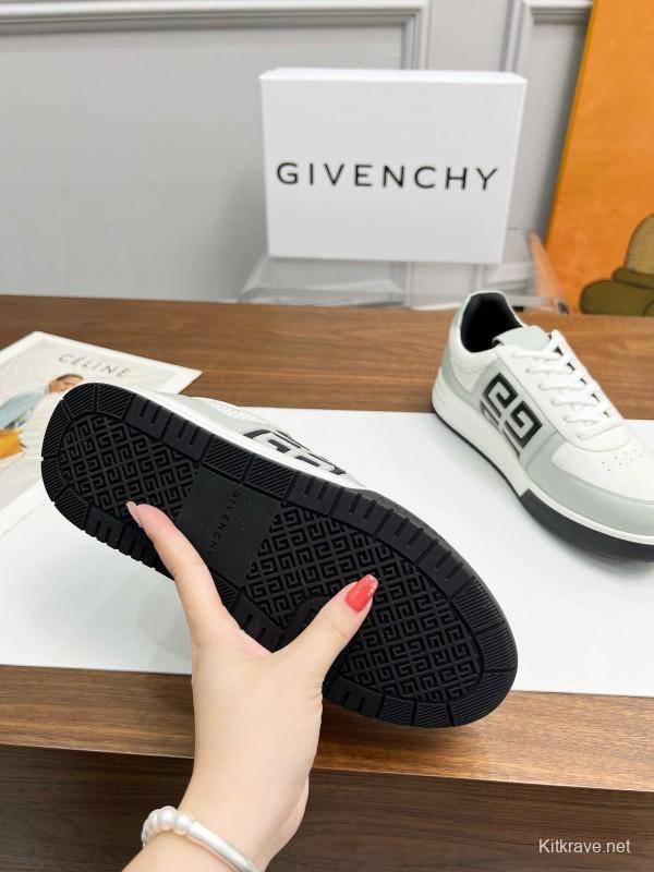 2024 Unisex Givenchy White Black Silk Calfskin Lacquered Low Top Sneakers MJ00380