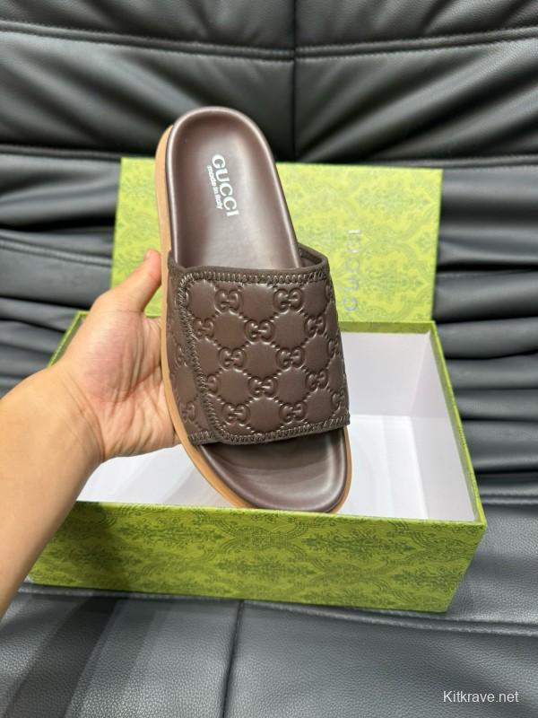 2024 Slippers Gucci Brown Leather Slippers MJ00200