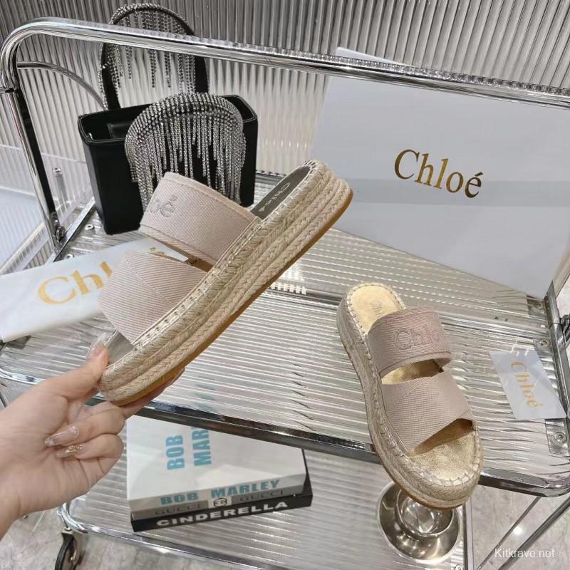 2025 Women Chloé Beige Fabric Espadrille Slip-On Sandals LY00320