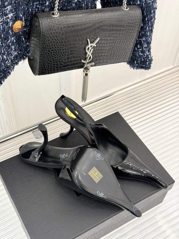 2025 Women YSL Black Patent Leather High Heel Slingback KFY00290