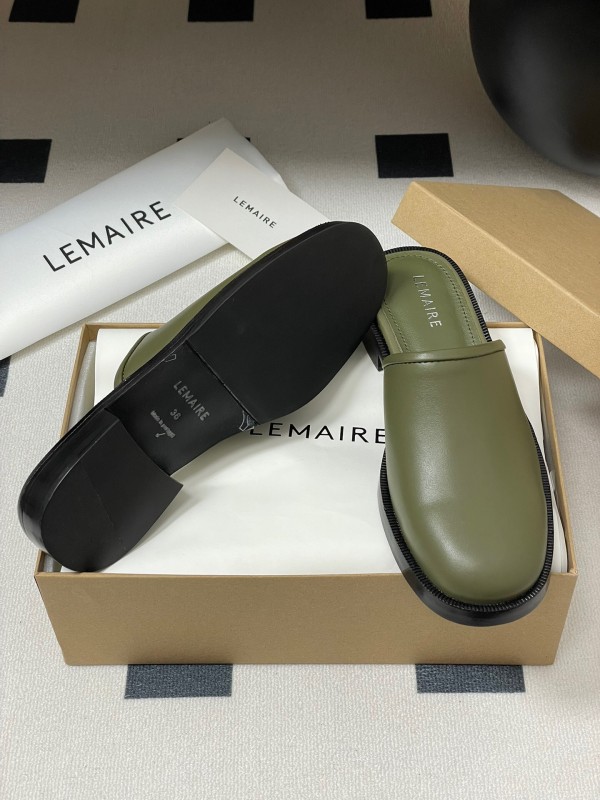 2025 Slippers Lemaire Green Leather Slippers KFY00310