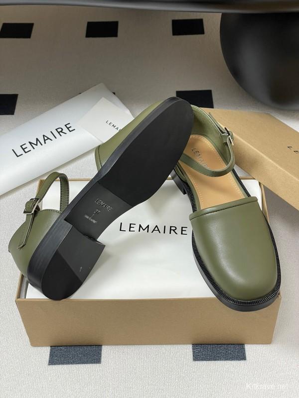 2025 Women Lemaire Green Leather Mary Jane Shoes