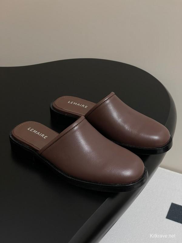 2025 Slippers Lemaire Brown Leather Slippers KFY00310