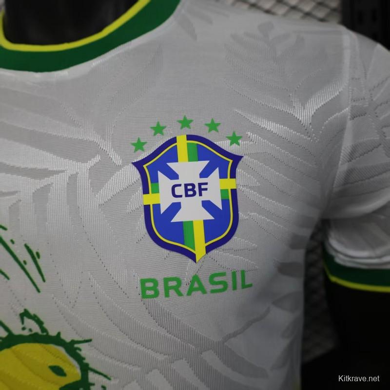 Player Version 2025 Brazil White with Rooster Print Jersey